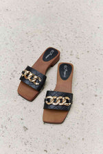 Forever Link Square Toe Chain Detail Clog Sandal in Black