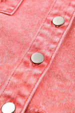 Distressed Button Up Raw Hem Denim Jacket