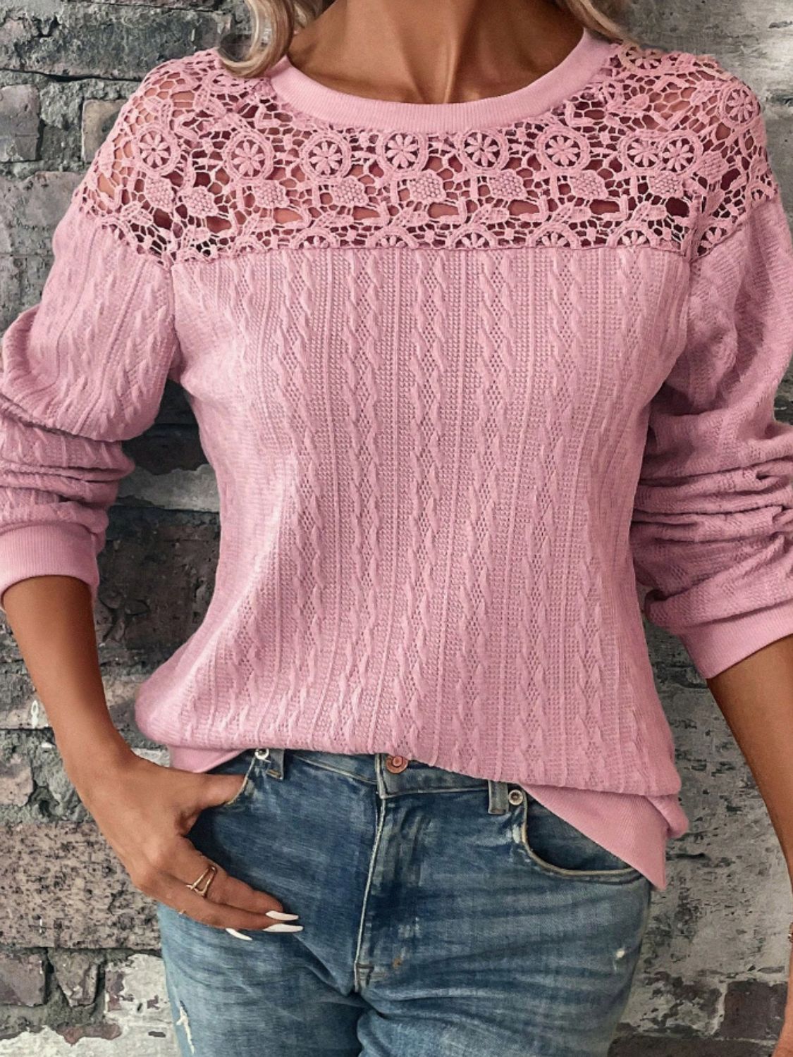 Lace Detail Round Neck Top