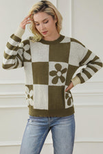 Contrast Round Neck Long Sleeve Sweater