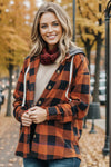 Plaid Button Up Drawstring Hooded Shacket