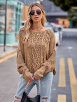 Round Neck Cable-Knit Sweater
