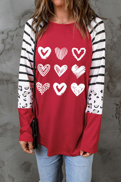 Heart Striped Raglan Sleeve T-Shirt