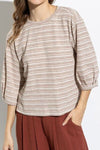 Striped Round Neck Buttoned Back T-Shirt
