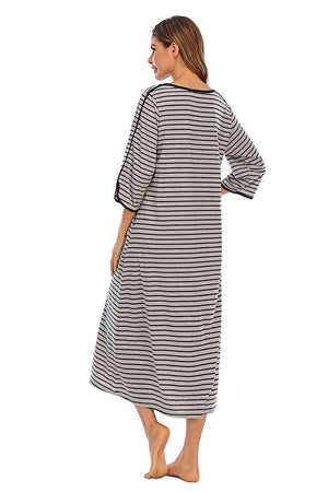 Round Neck Three-Quarter Sleeve Midi Night Dress