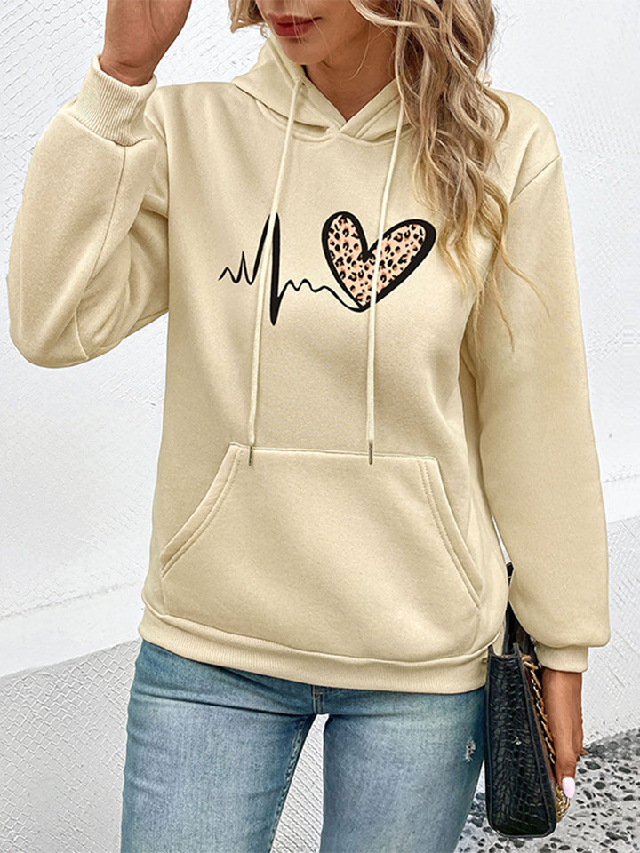 Dropped Shoulder Front Pocket Heart Graphic Hoodie