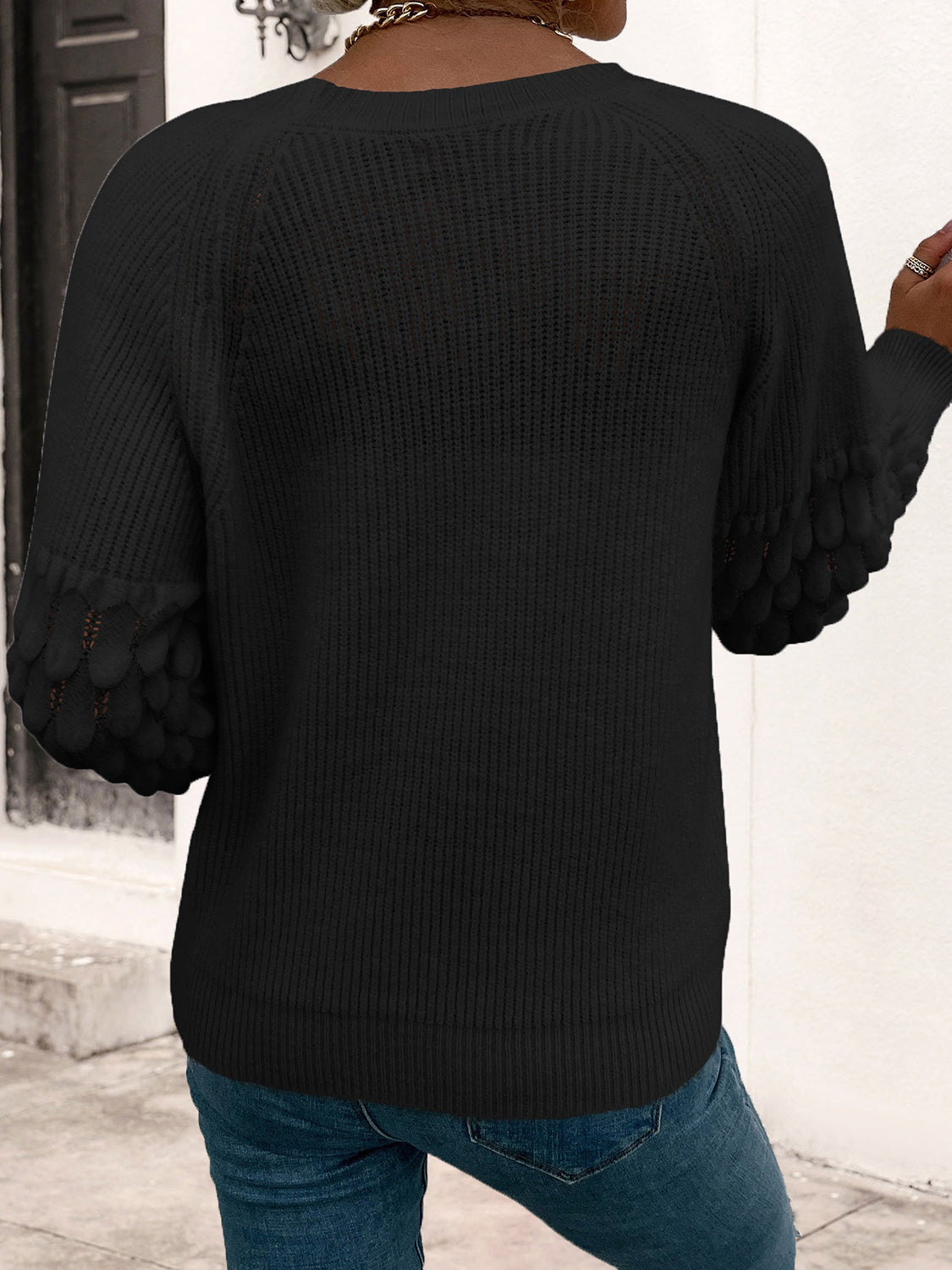 Rib-Knit Round Neck Sweater