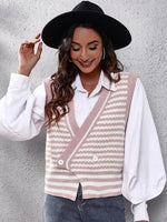 Striped Button Up V-Neck Sweater Vest