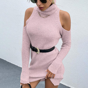Cold Shoulder Turtleneck Sweater Dress