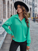 Collared Neck Raglan Sleeve Buttoned Blouse