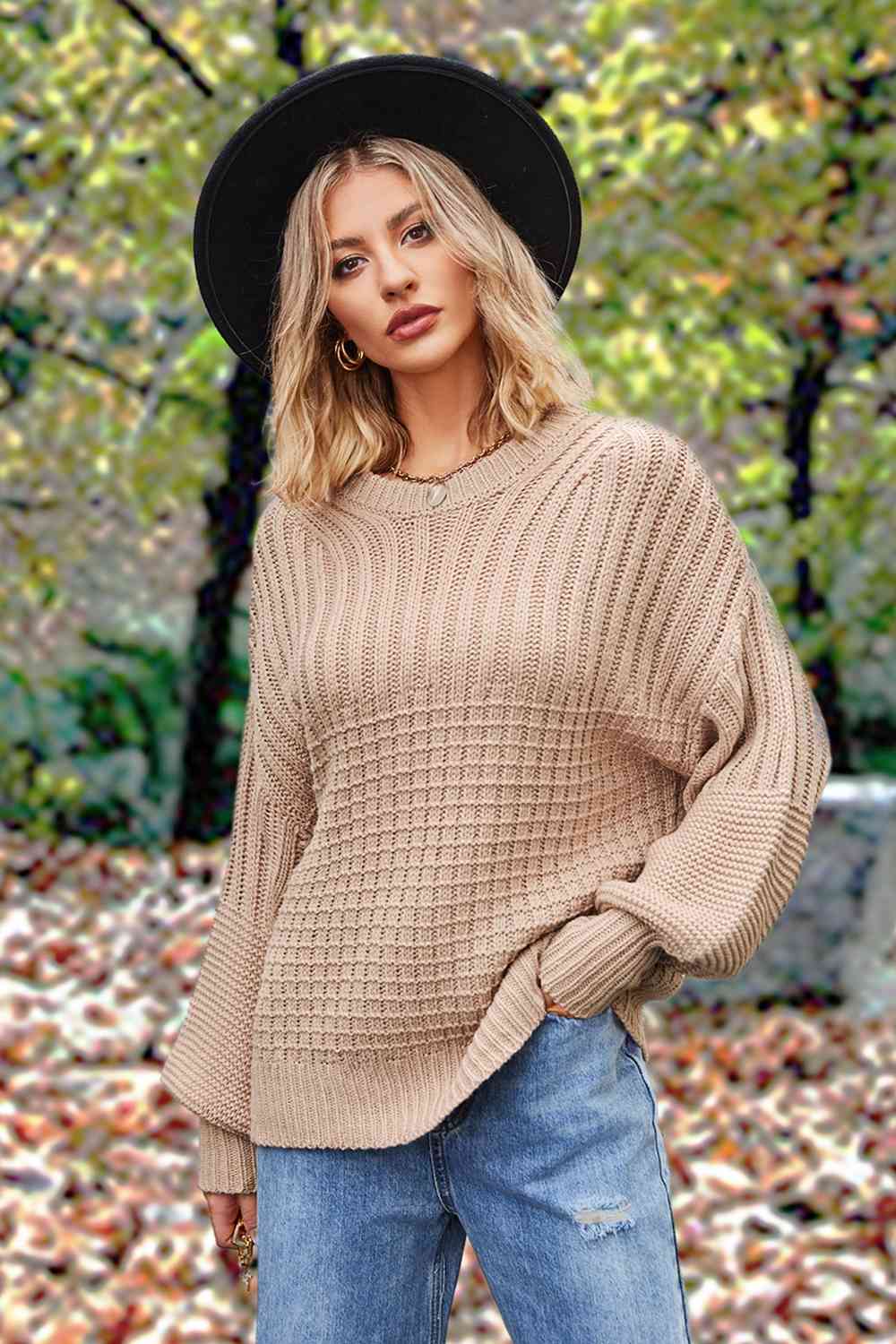 Round Neck Lantern Sleeve Sweater