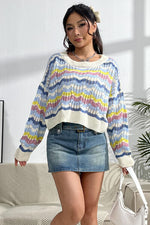Striped Openwork Dropped Shoulder Sweater