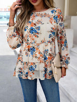 Printed Flounce Sleeve Tiered Blouse