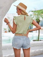 Eyelet Ruffle Trim Cap Sleeve Tank