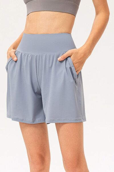 Pocketed Elastic Waist Active Shorts