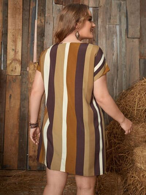 Plus Size Striped Short Sleeve Mini Dress