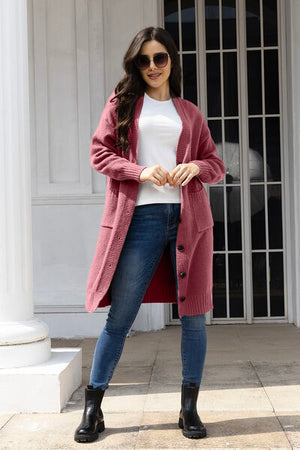 Button Up Long Sleeve Cardigan with Pockets