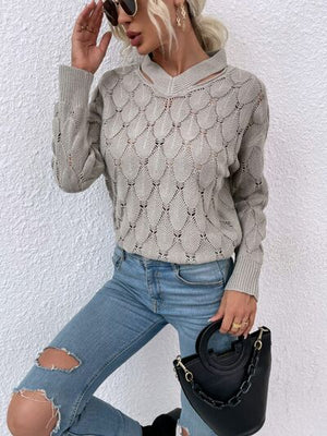Openwork Cutout Dropped Shoulder Sweater
