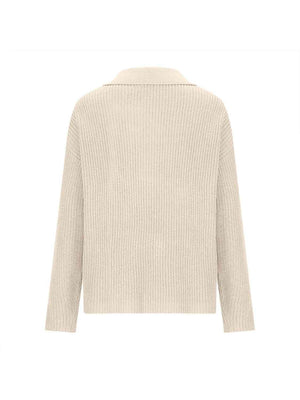 Collared Neck Half Button Knit Top
