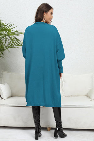 Lantern Sleeve Open Front Pocketed Cardigan