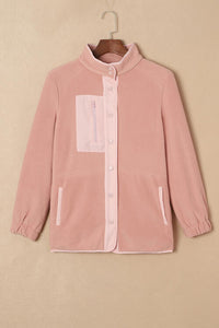 Mock Neck Snap Button Jacket with Pocket