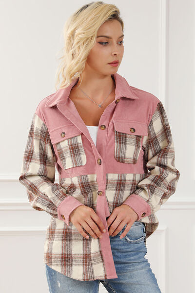 Button Up Plaid Collared Neck Jacket