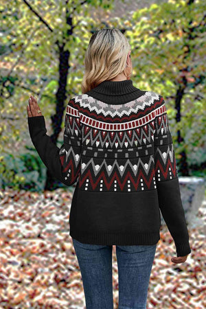 Geometric Turtleneck Long Sleeve Sweater