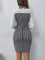 Houndstooth Collared Long Sleeve Dress