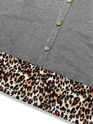 Plus Size Leopard Decorative Button Dress