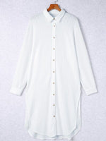 Button Up Collared Neck Slit Shirt Dress
