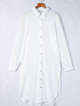 Button Up Collared Neck Slit Shirt Dress