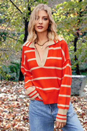 Striped Collared Long Sleeve Sweater