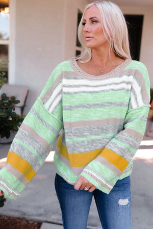 Striped Dropped Shoulder Flare Sleeve Sweater