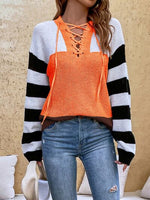 Color Block Tied Dropped Shoulder Sweater