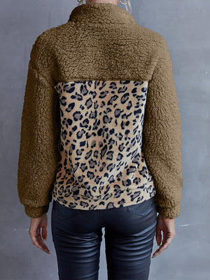Leopard Quarter-Snap Teddy Sweatshirt