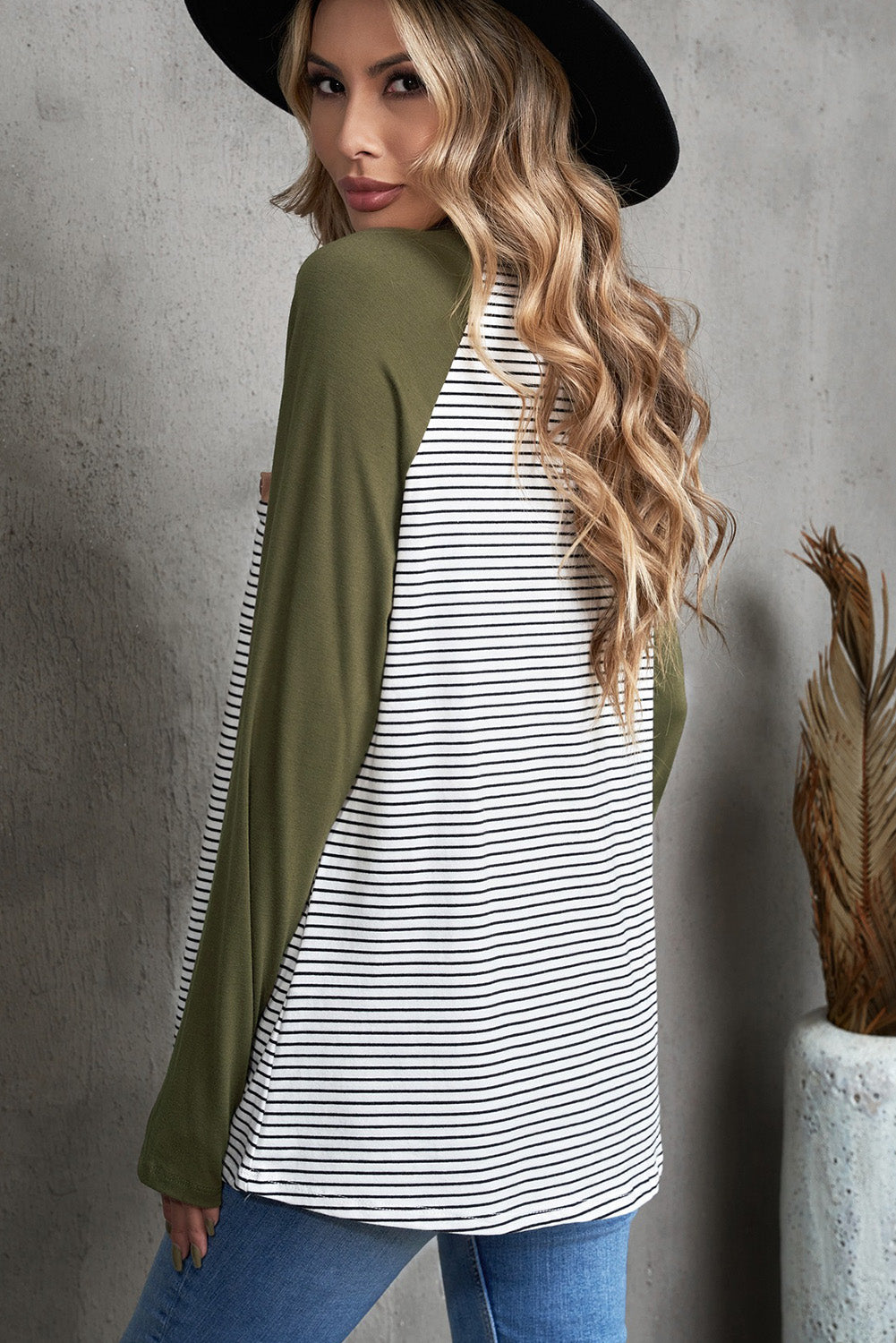 Striped Color Block Roll-Tab Sleeve Top
