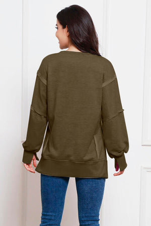 Exposed Seam High-Low Slit Sweatshirt