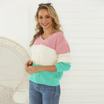 Color Block V-Neck Long Sleeve Sweater