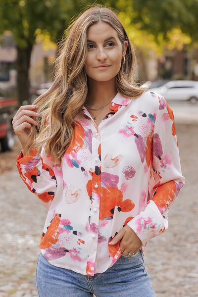 Abstract Print Button Up Collared Neck Shirt