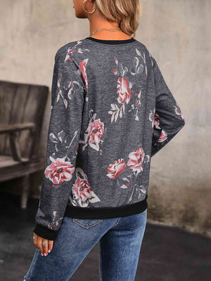 Floral Round Neck Raglan Sleeve Sweatshirt