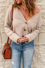 Button Down V-Neck Cropped Cardigan