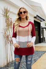 Color Block Drawstring Hooded Sweater