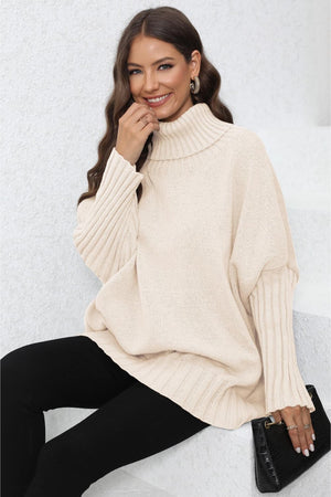 Turtle Neck Long Sleeve Ribbed Sweater