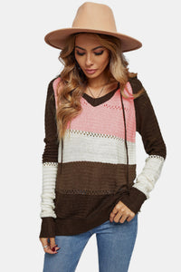 Color Striped Knitted Hoodie