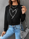 Round Neck Raglan Sleeve Heart Graphic Sweatshirt