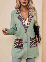 Leopard Buttoned Lapel Collar Blazer with Pockets