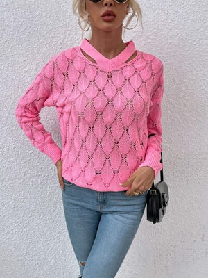 Openwork Cutout Dropped Shoulder Sweater