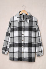 Gingham Pocketed Collared Neck Flanel Shirt