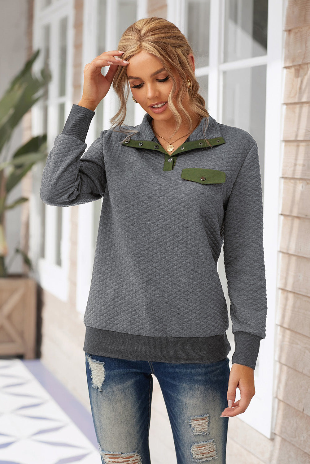 Collared Neck Long Sleeve Top