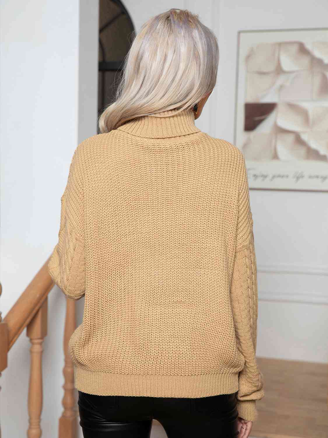 Turtleneck Cable-Knit Long Sleeve Sweater
